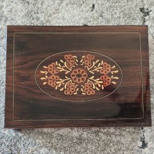 London Leather‎ Wooden Jewelry Box with Floral Inlay
